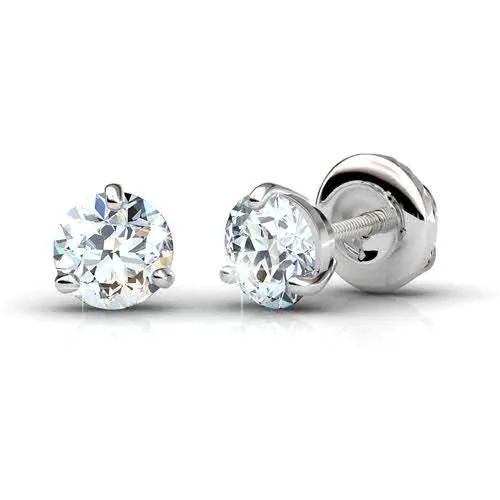 Risk-free 0.80CT Round Cut Diamond Stud Earrings in 14KT White Gold