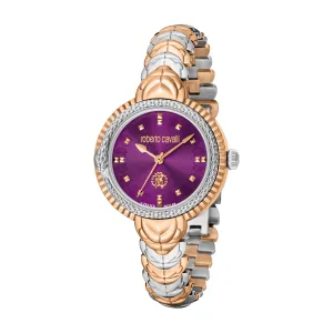 Roberto Cavalli Women's Purple Dial Two-Tone Rose Gold & Silver Watch