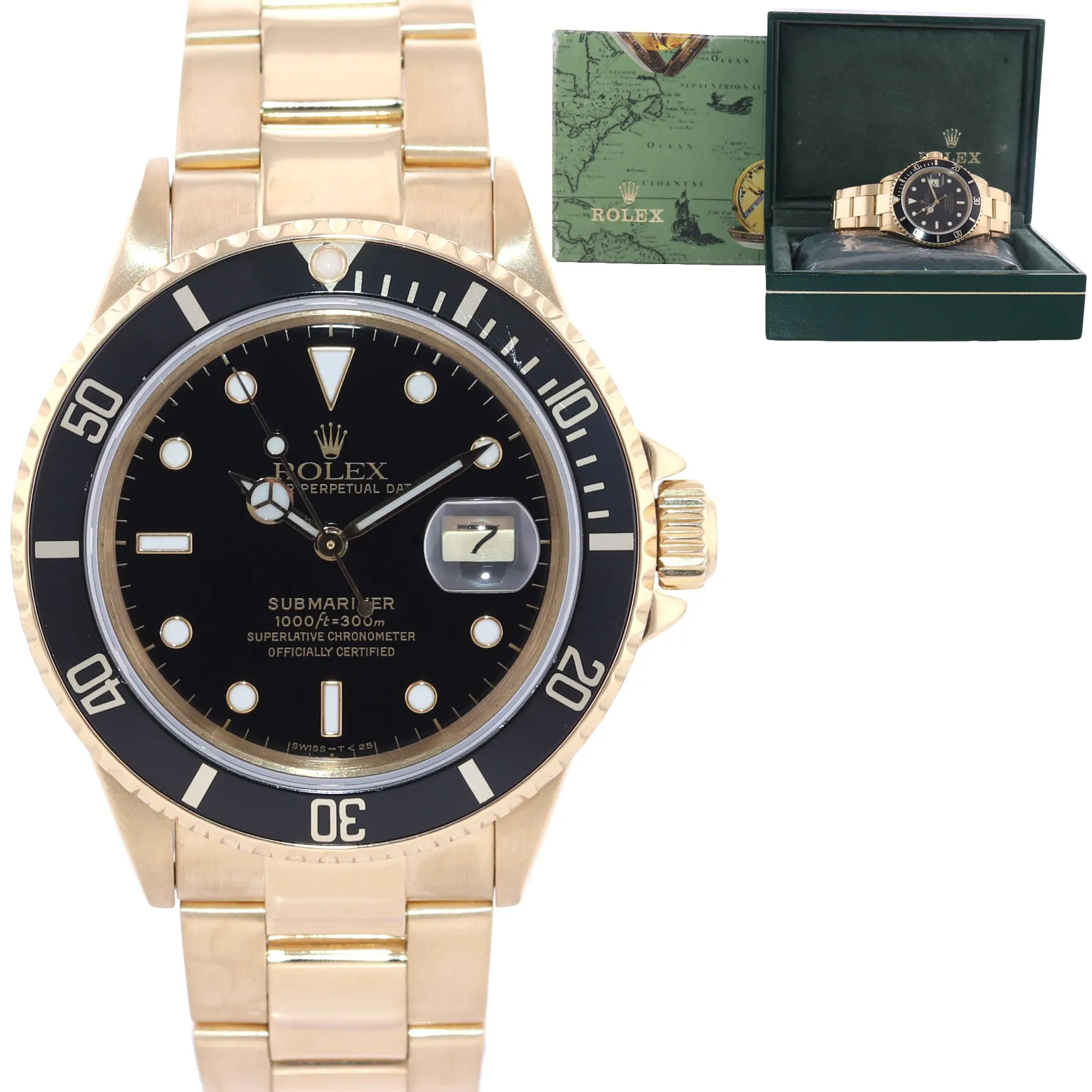 Rolex 16808 Submariner Yellow Gold Black Dial Oyster 40mm Watch Box