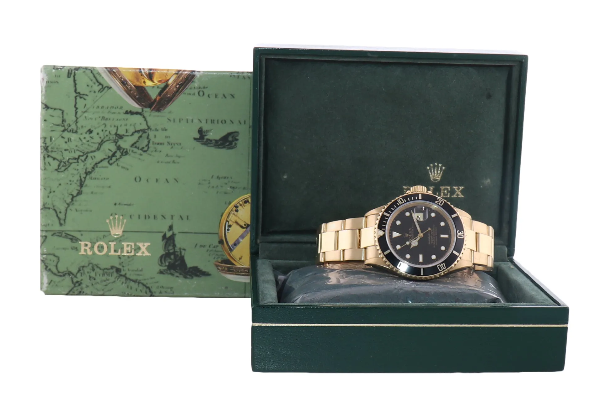 Rolex 16808 Submariner Yellow Gold Black Dial Oyster 40mm Watch Box
