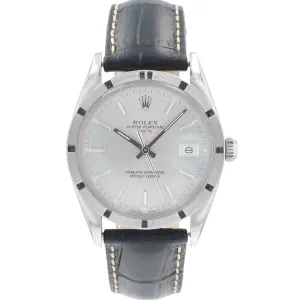 Rolex Date 15010 34mm Silver Index Dial Engine-Turned Bezel No Band Band