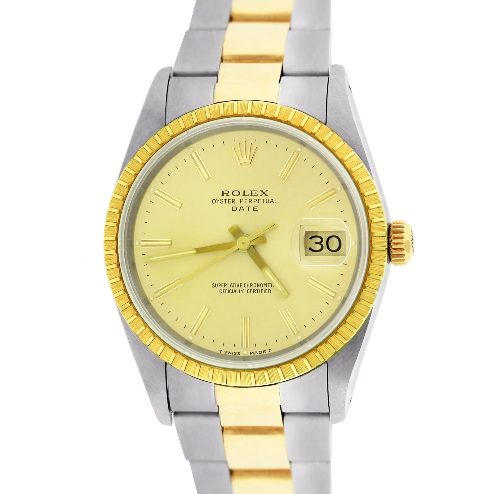 Rolex Date 15223 34mm Champagne 18K Two-Tone Gold Steel Oyster Watch DateJust