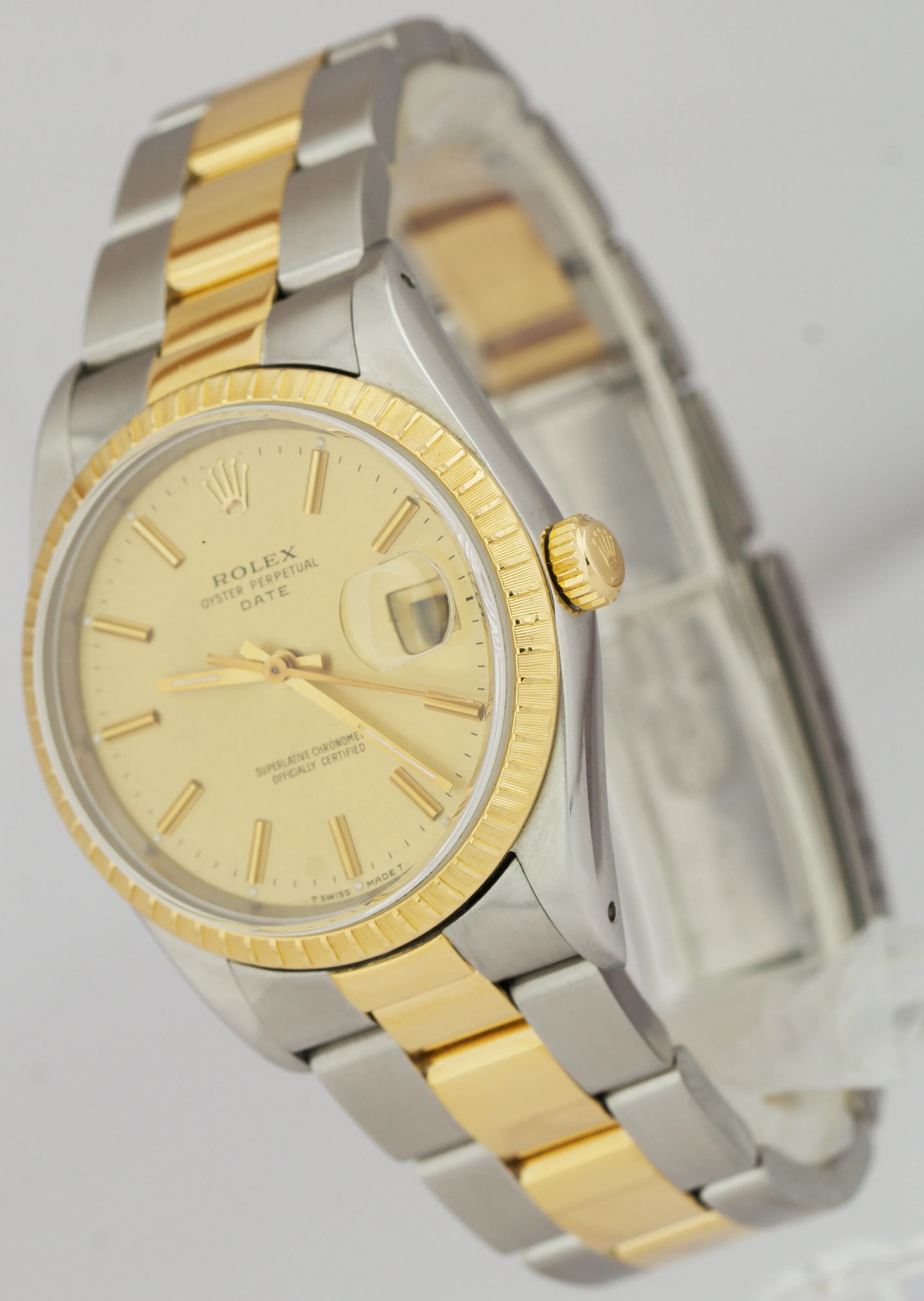 Rolex Date 15223 34mm Champagne 18K Two-Tone Gold Steel Oyster Watch DateJust