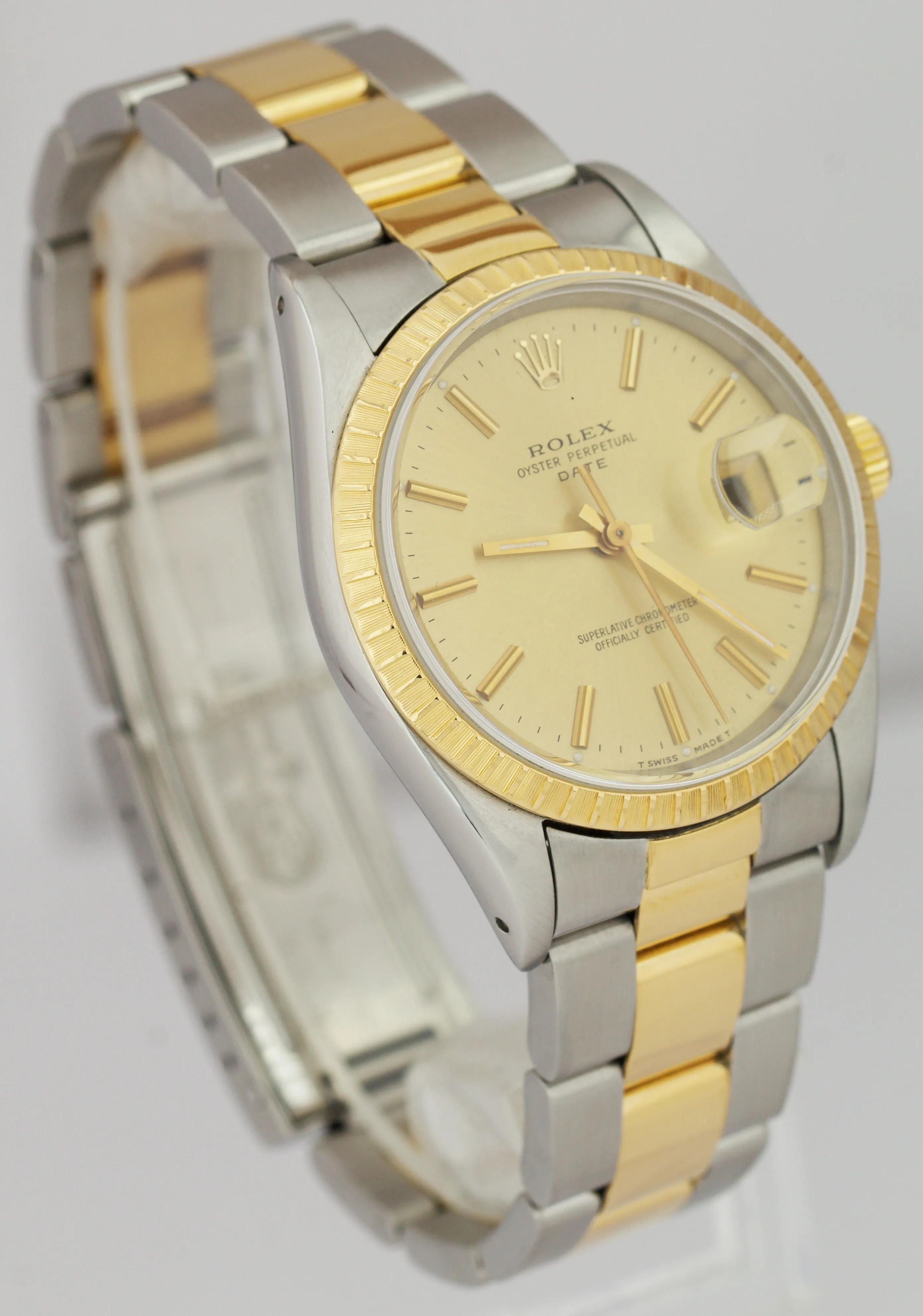 Rolex Date 15223 34mm Champagne 18K Two-Tone Gold Steel Oyster Watch DateJust