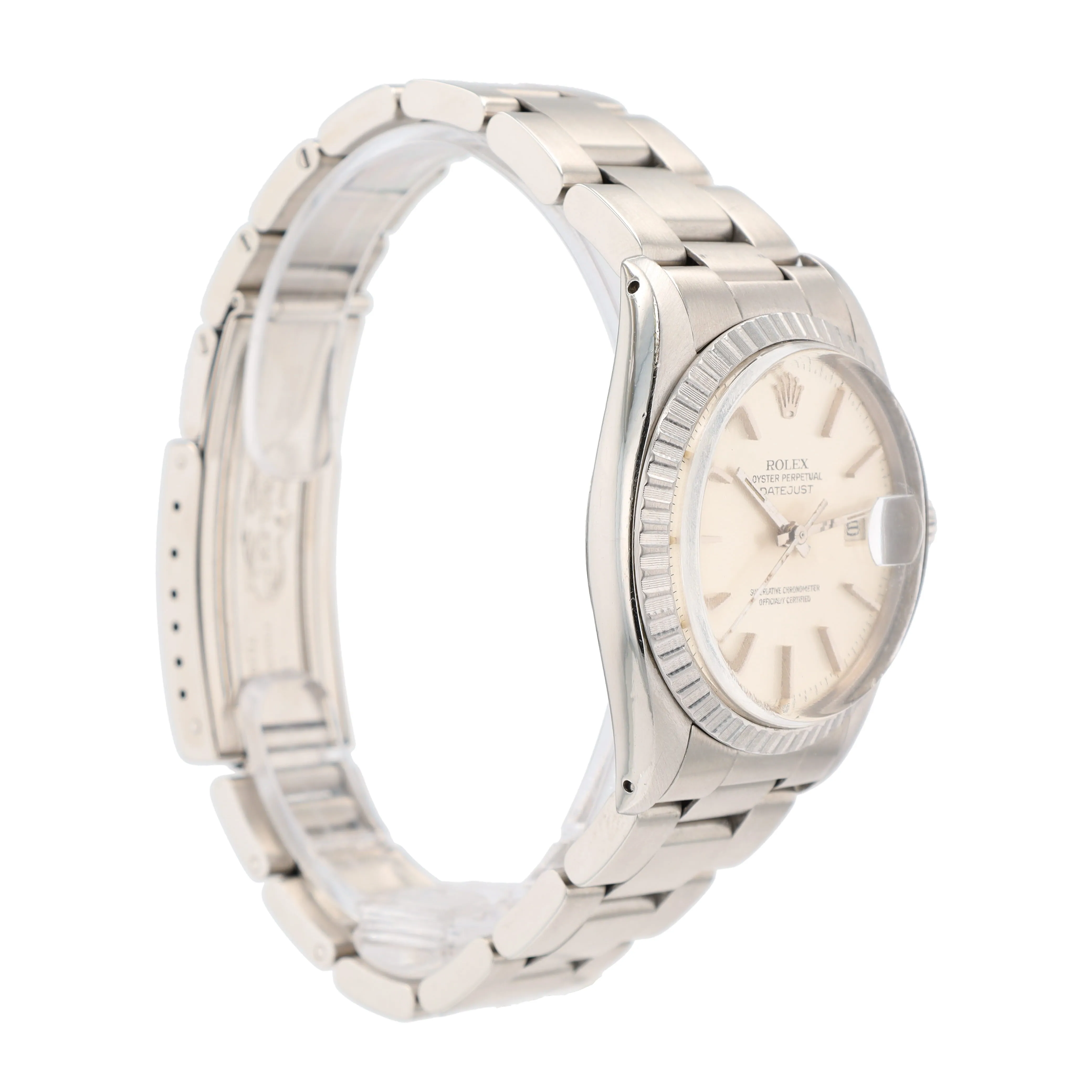 Rolex Datejust  16030 36mm Silver Index Dial Engine-Turned Bezel Oyster Band