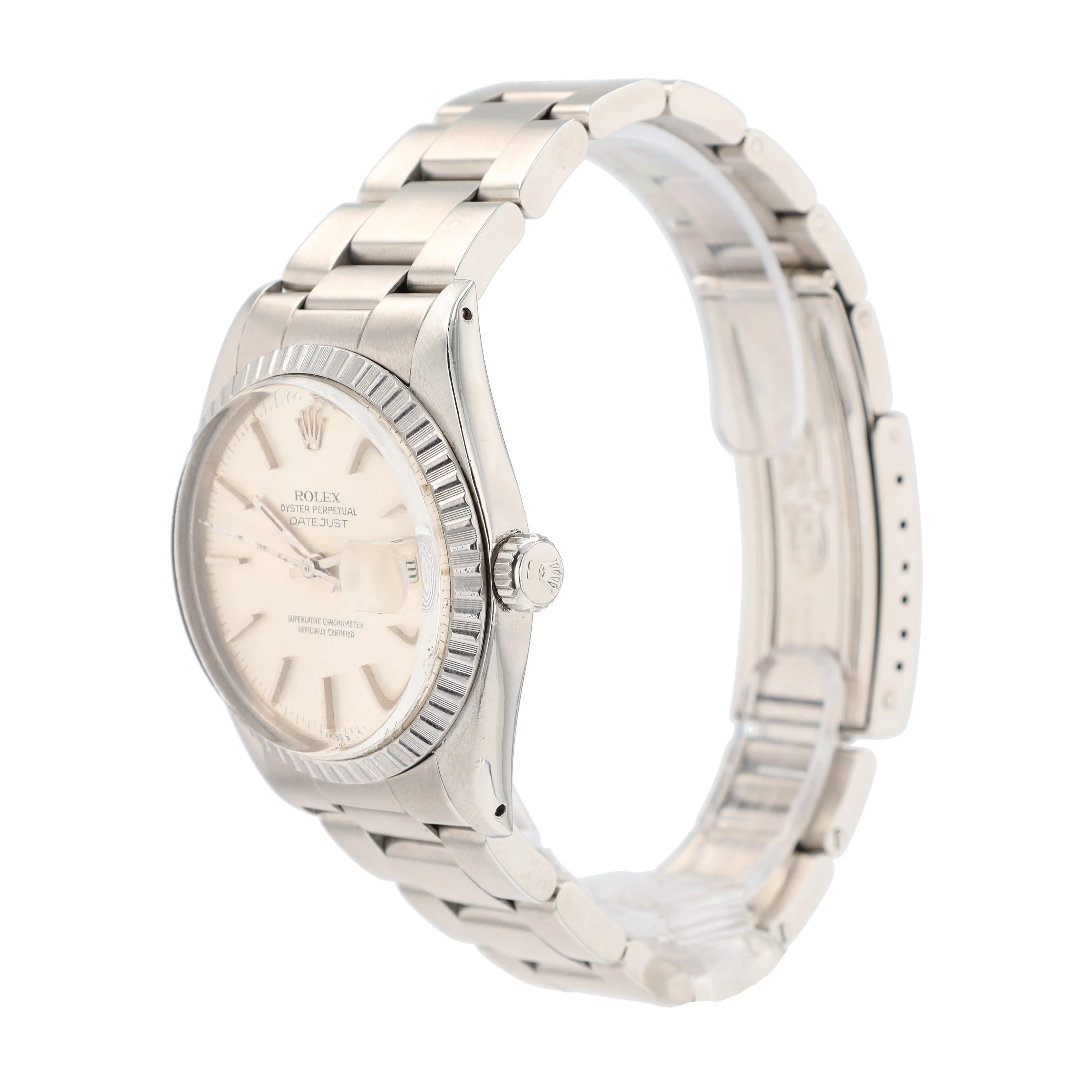 Rolex Datejust  16030 36mm Silver Index Dial Engine-Turned Bezel Oyster Band