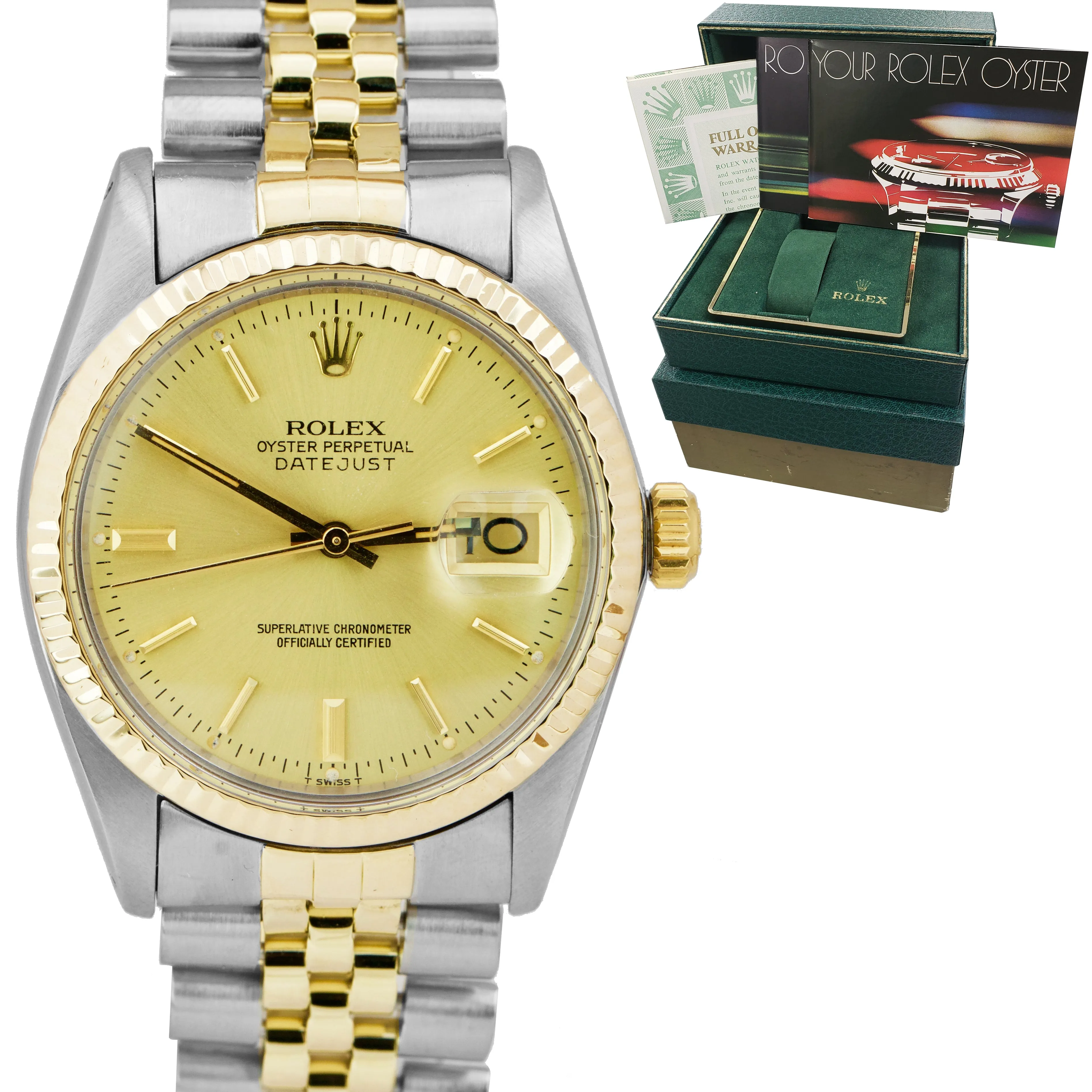 Rolex DateJust 36mm Champagne 18K Two-Tone Gold Jubilee Watch 16013 FULL SET B P