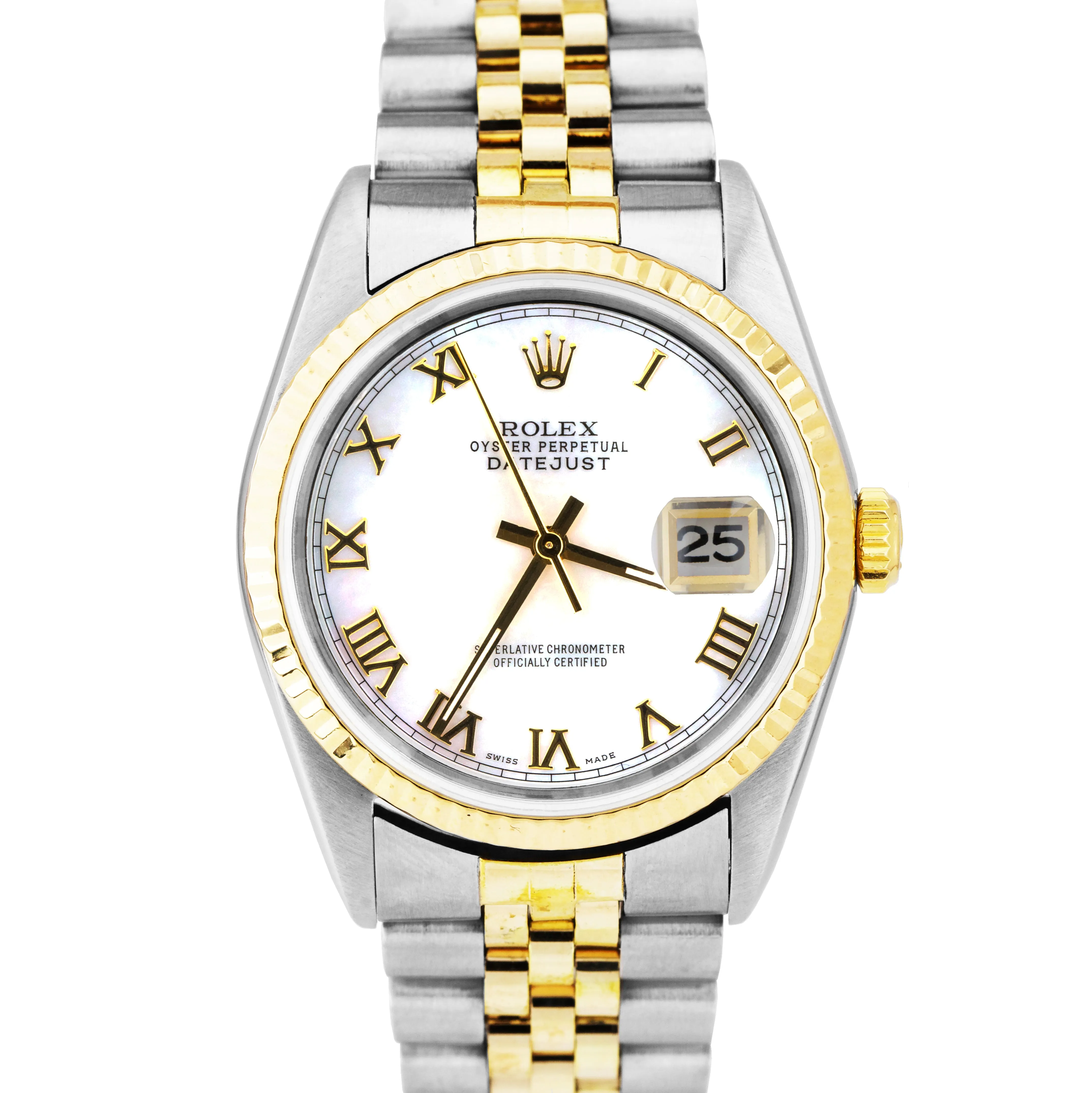 Rolex DateJust 36mm R Stainless Steel 18K Yellow Gold MOP Jubilee Watch 16233