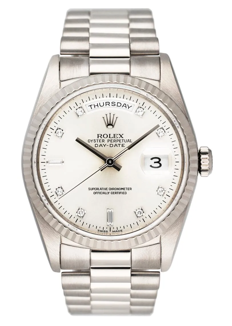 Rolex Day-Date 18239 18K White Gold Diamond Dial Mens Watch Box & Papers