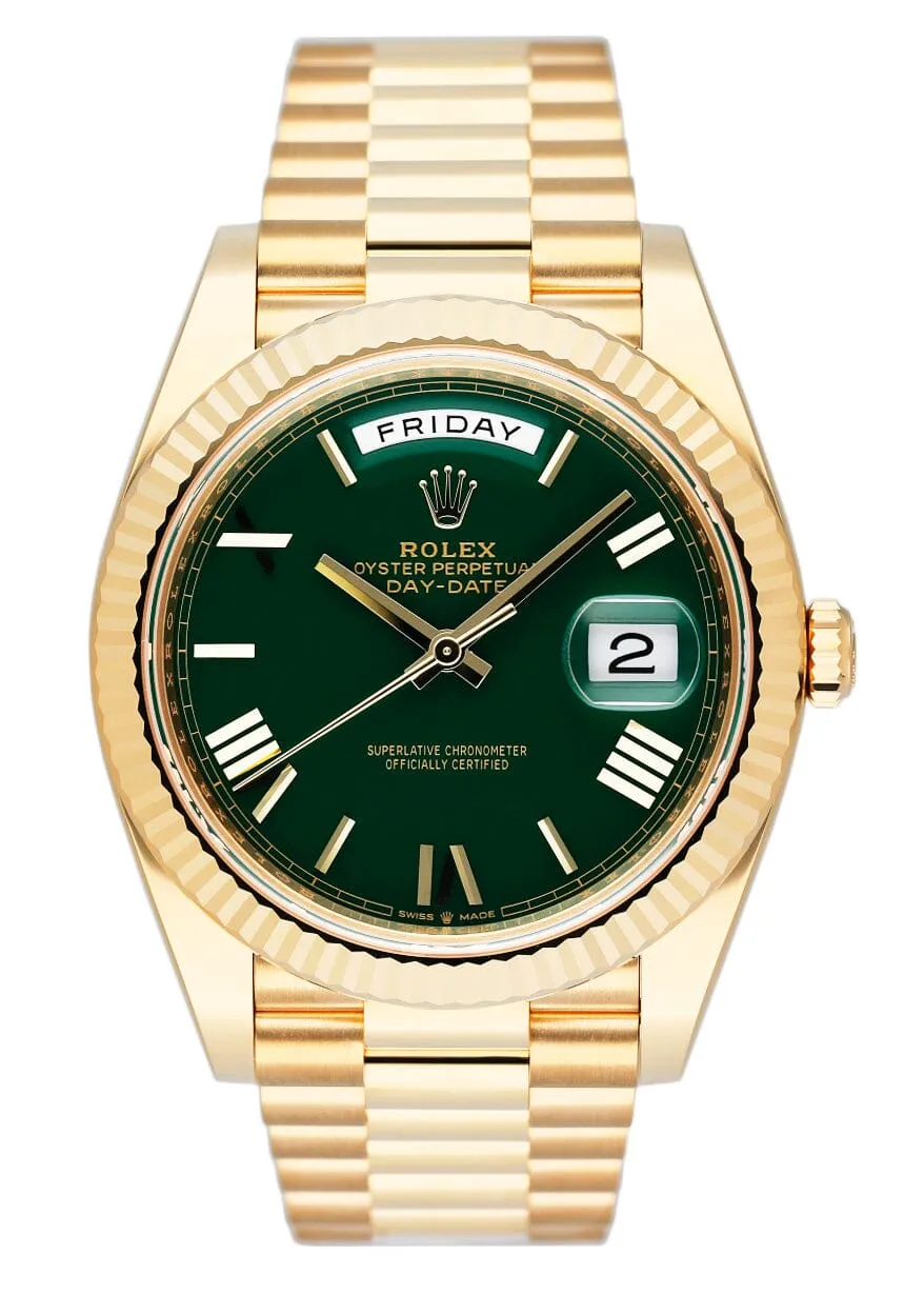 Rolex Day-Date 228238 Green Dial 18K Yellow Gold Mens Watch Box Papers