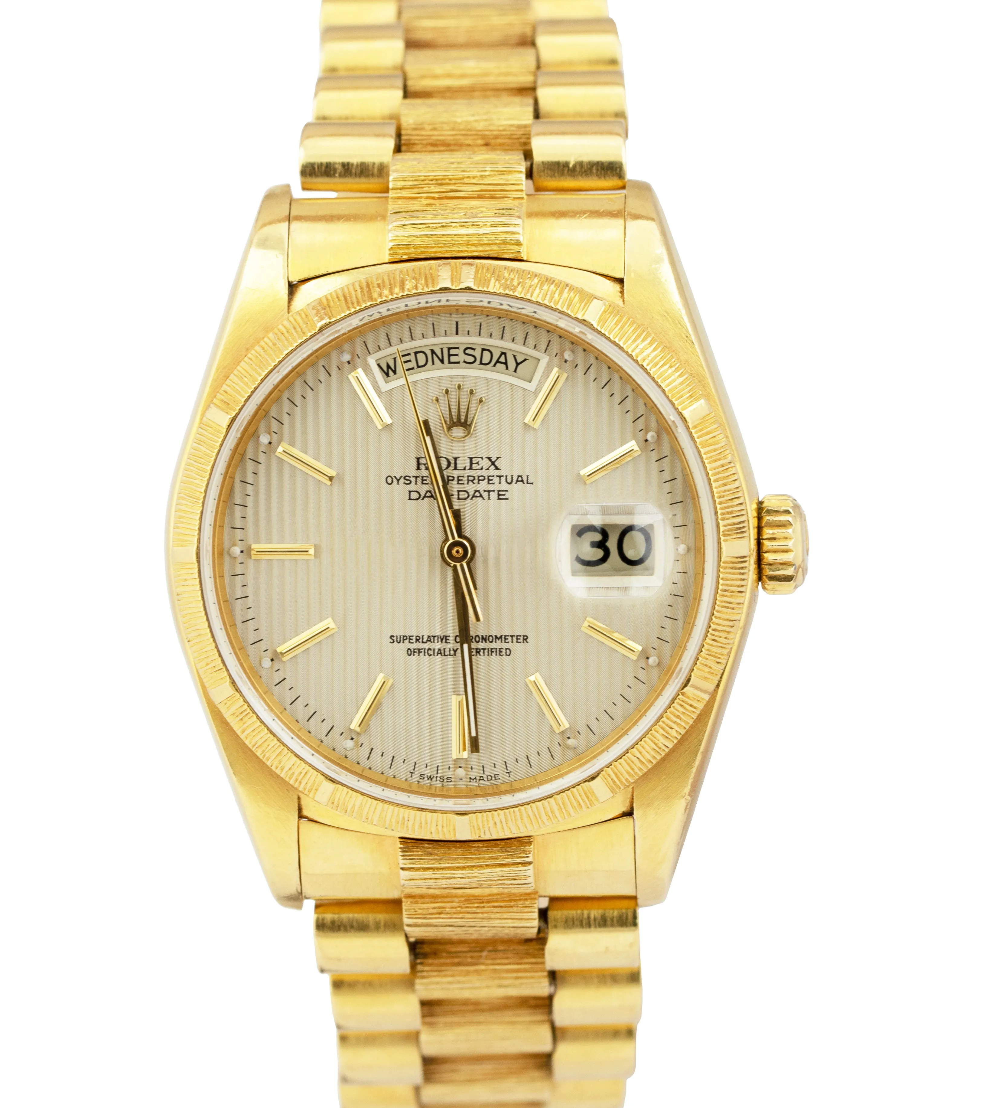 Rolex Day-Date President 36mm Silver Tapestry Bark 18K Yellow Gold Watch 18078