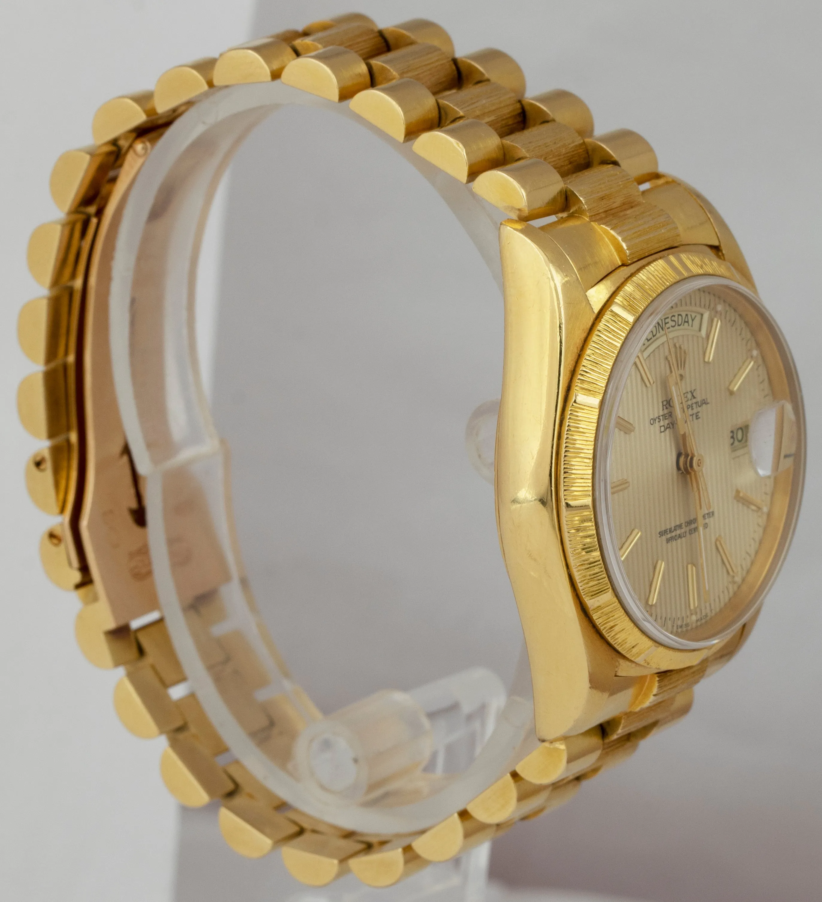 Rolex Day-Date President 36mm Silver Tapestry Bark 18K Yellow Gold Watch 18078