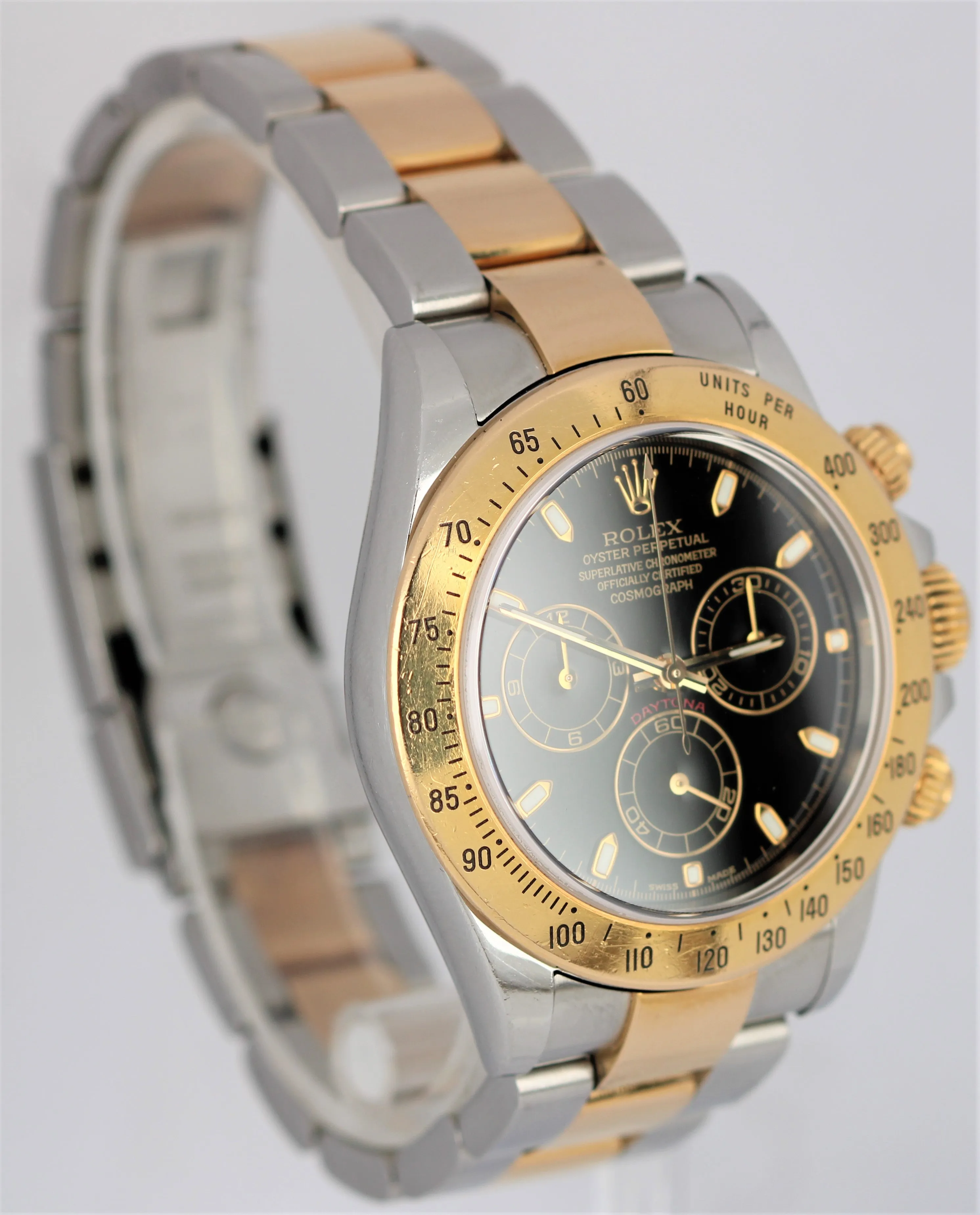 Rolex Daytona Two-Tone 18K Yellow Gold Stainless Black 40mm 116523 Watch B&P