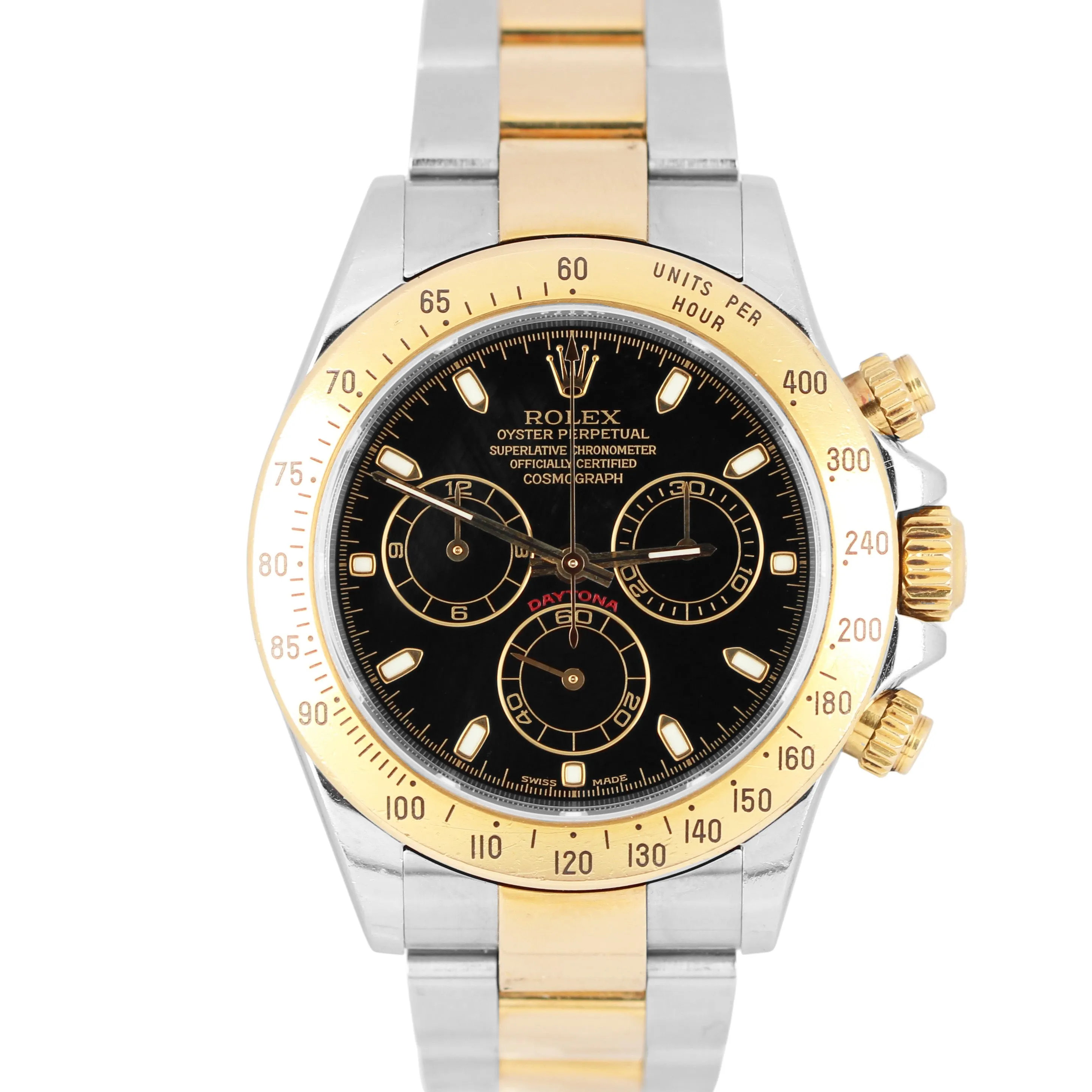 Rolex Daytona Two-Tone 18K Yellow Gold Stainless Black 40mm 116523 Watch B&P