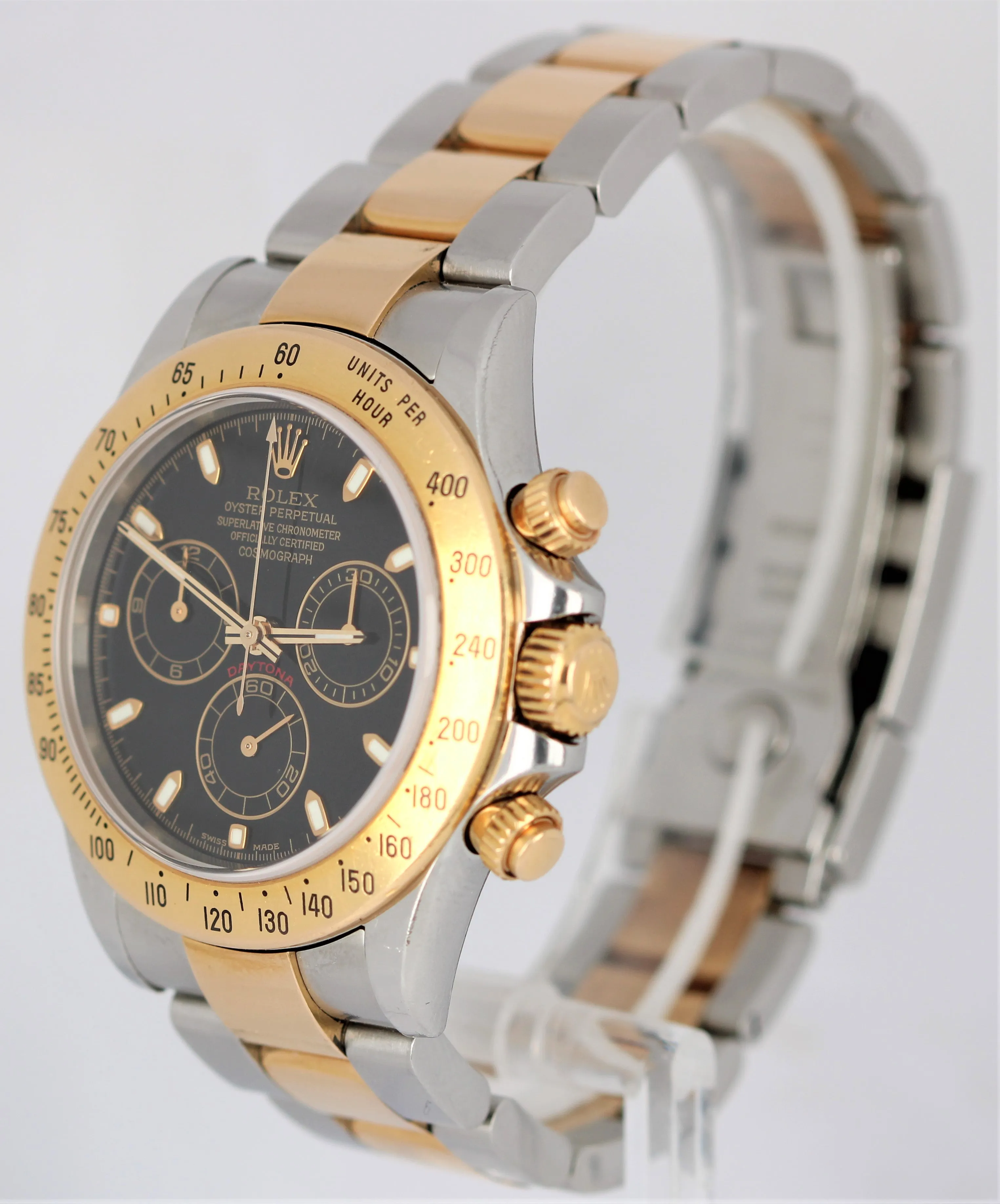 Rolex Daytona Two-Tone 18K Yellow Gold Stainless Black 40mm 116523 Watch B&P