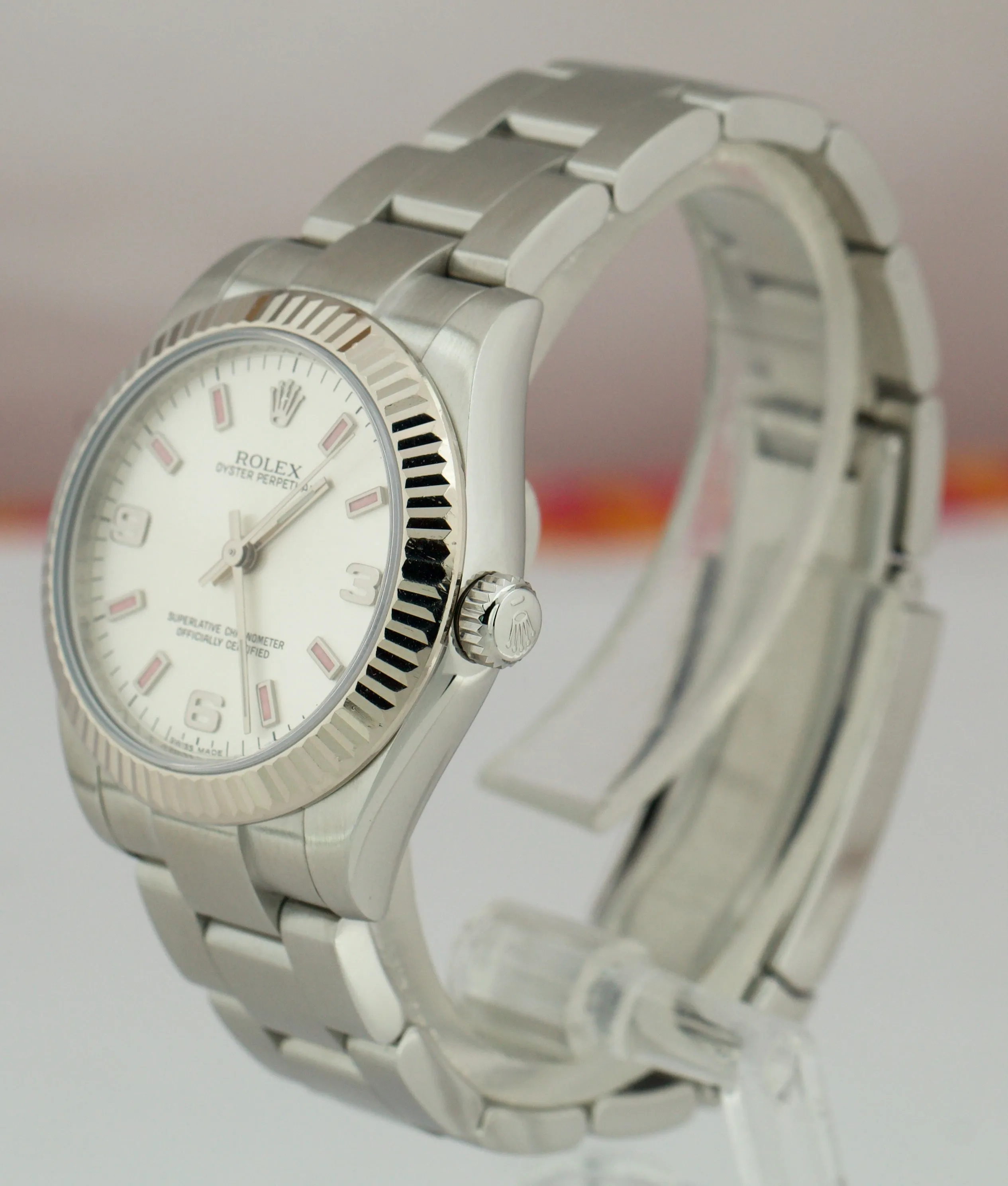 Rolex Oyster Perpetual 31 Silver Pink 31mm Mid-Size Oyster Fluted 177234 Watch