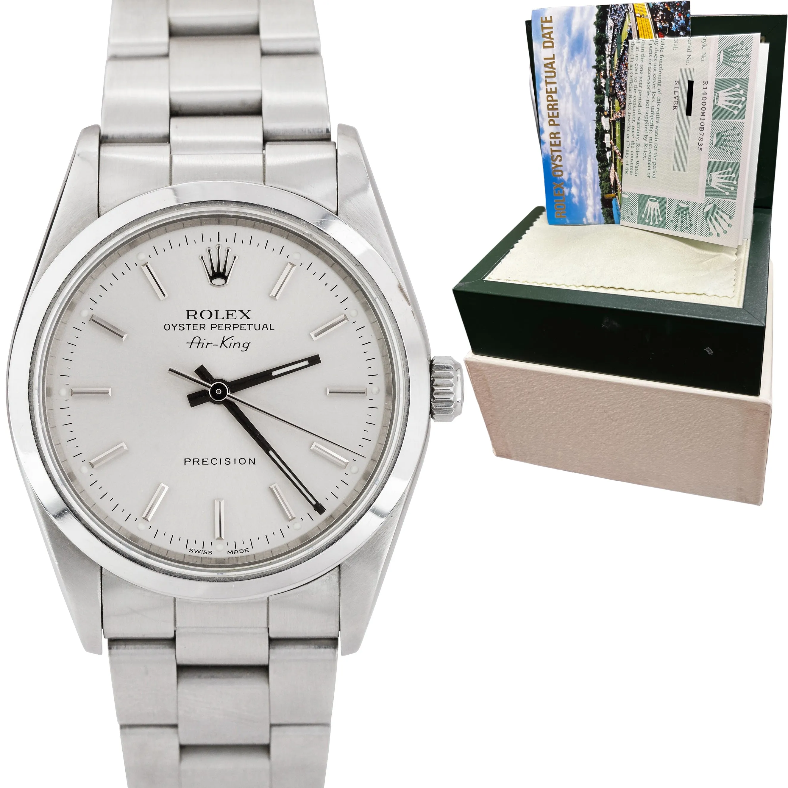 Rolex Oyster Perpetual Air-King 34mm Silver Stainless Steel Watch 14000 PAPERS