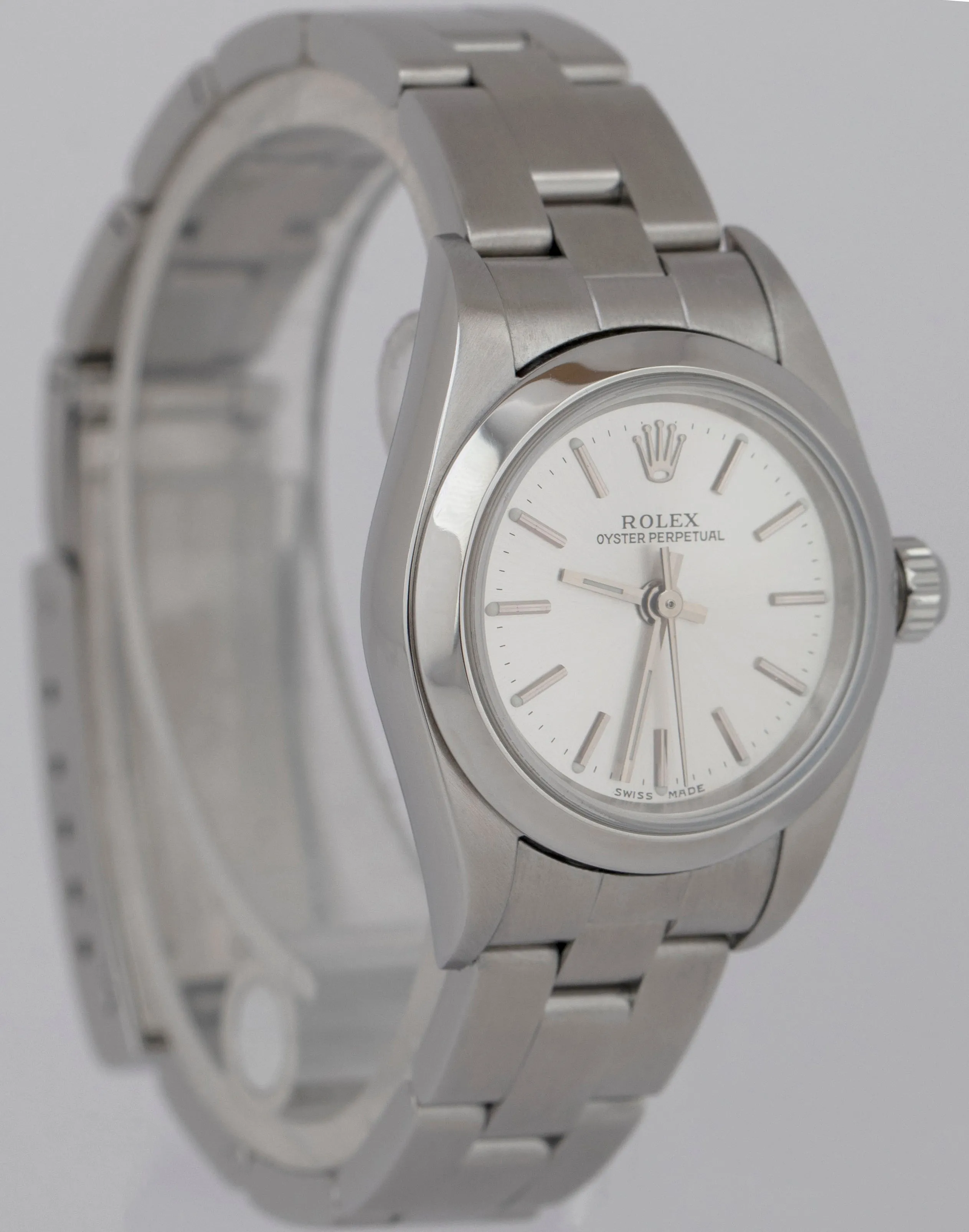 Rolex Oyster Perpetual SILVER DIAL 24mm Stainless Steel NO-HOLES Watch 76080