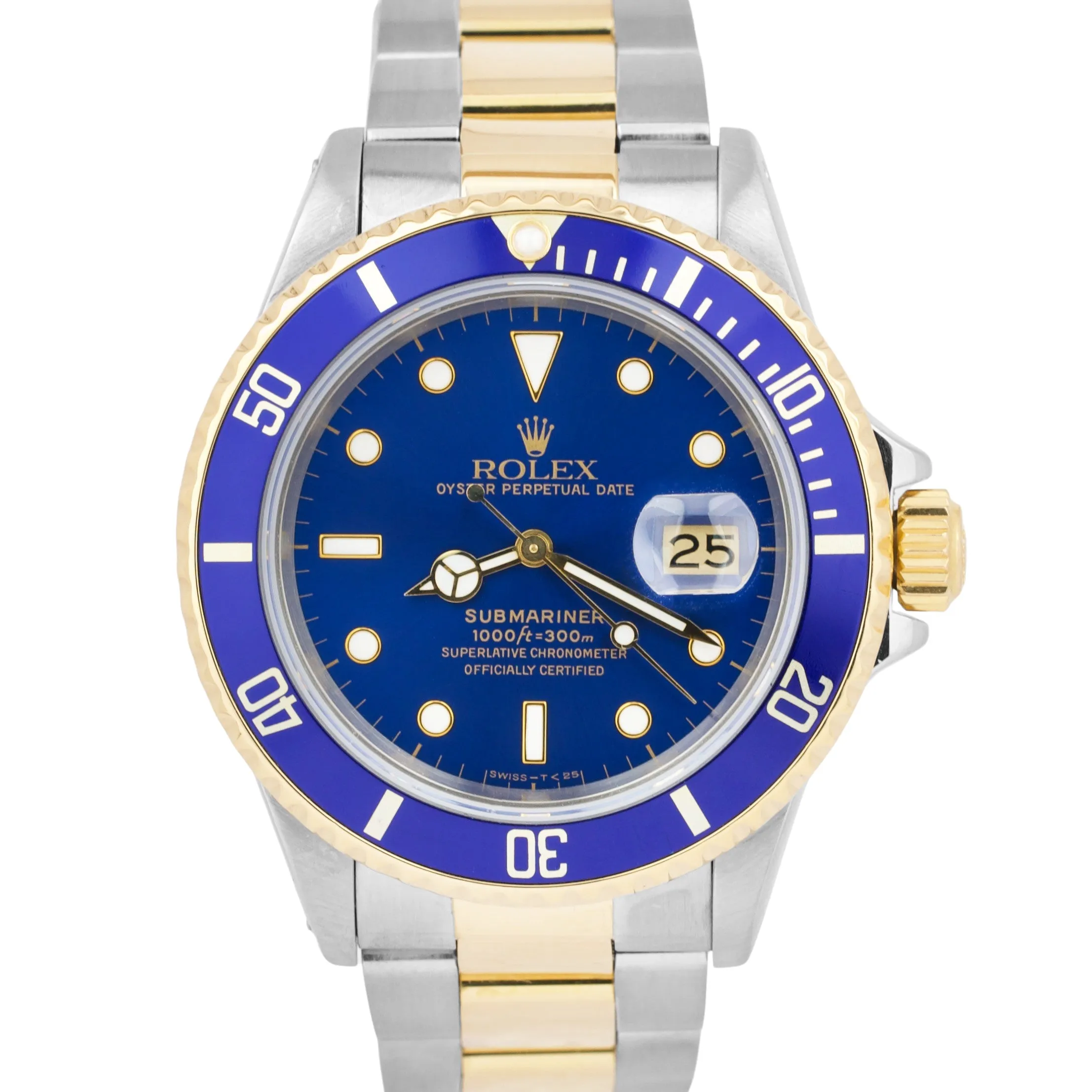 Rolex Submariner Date 18K Yellow Gold Stainless Steel Blue 40mm 16803 Watch