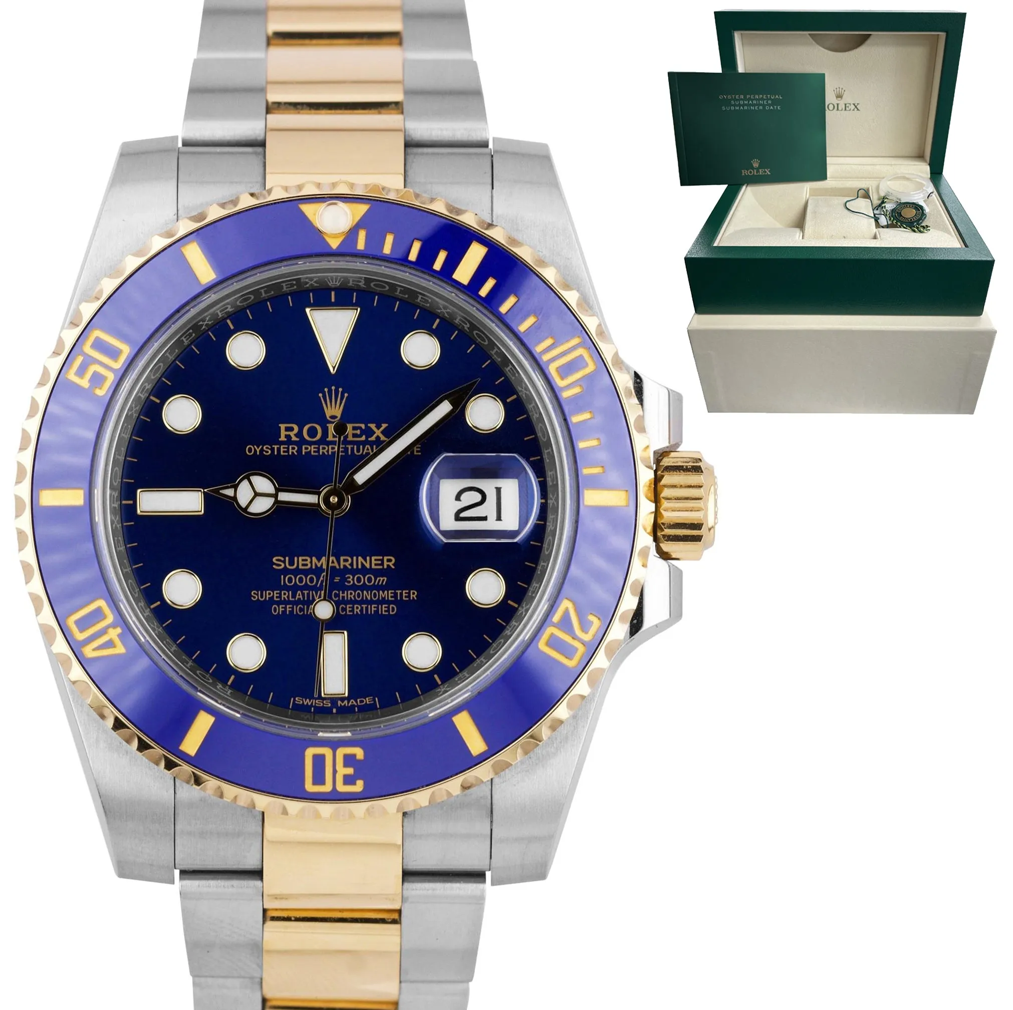 Rolex Submariner Date Ceramic Two-Tone Stainless Gold Blue Watch 116613 LB BOX
