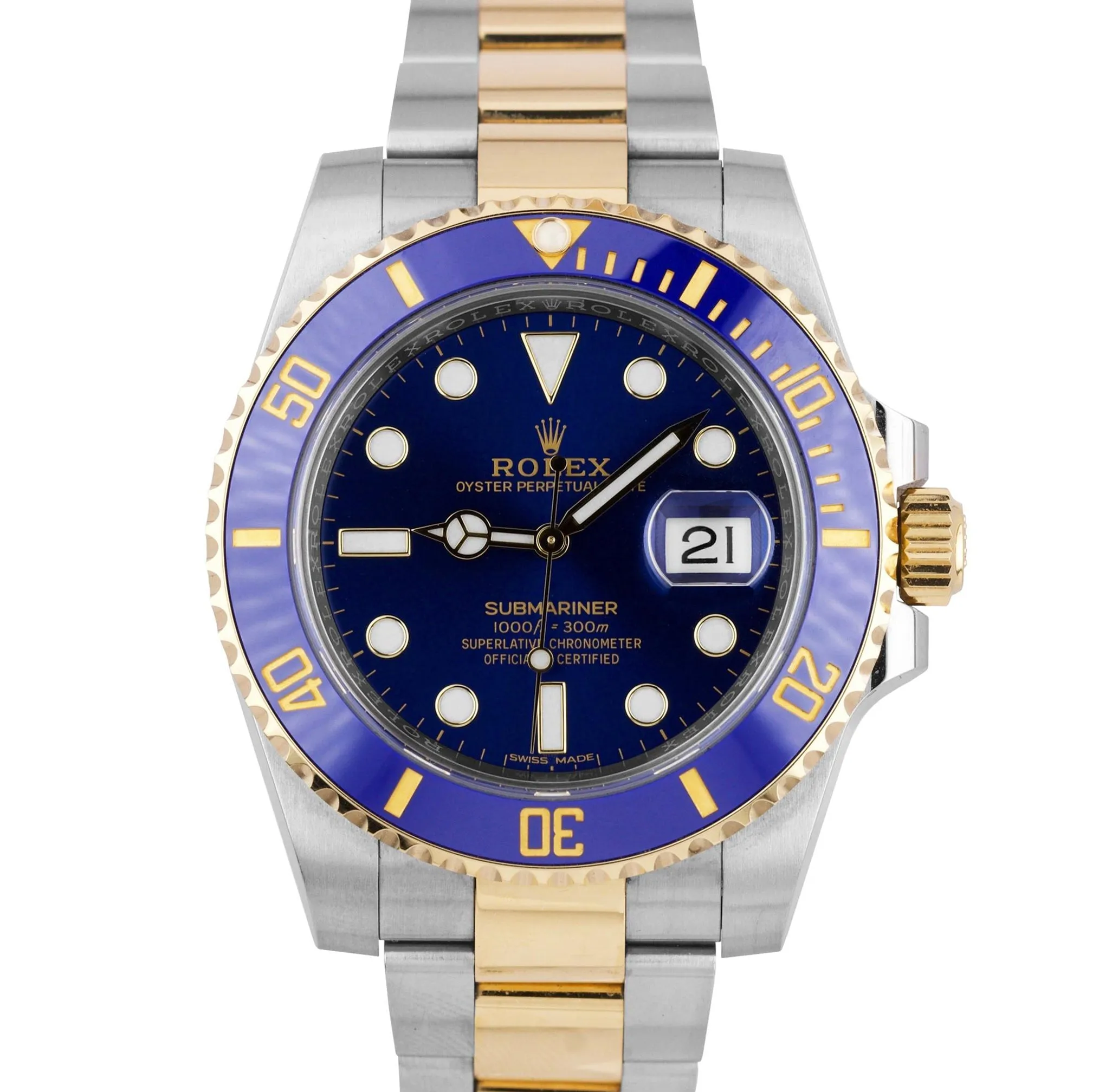 Rolex Submariner Date Ceramic Two-Tone Stainless Gold Blue Watch 116613 LB BOX
