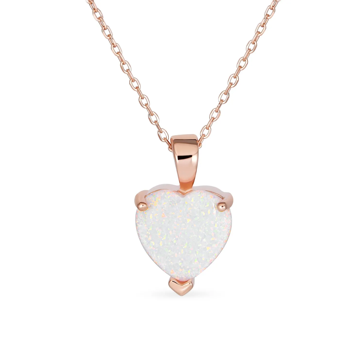 Romantic Bridal Necklace Opal Heart Pendant Rose Gold Plated Sterling Silver