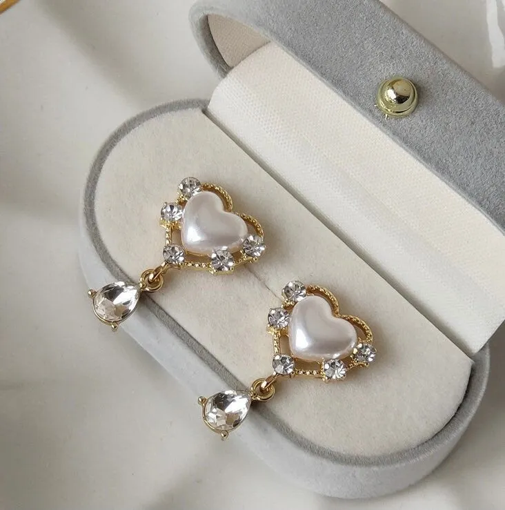 Romantic Pearl Heart Teardrop Earrings