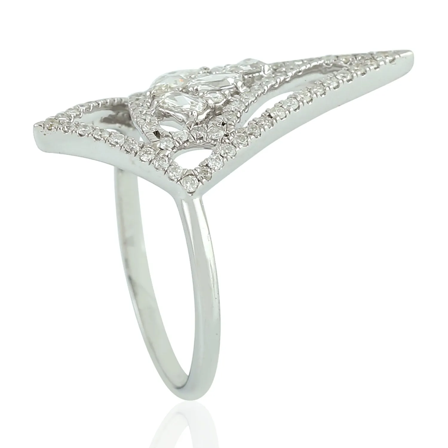Rose Cut Diamond Geometric Cocktail Ring In 18K White Gold Jewelry Gift