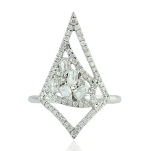 Rose Cut Diamond Geometric Cocktail Ring In 18K White Gold Jewelry Gift