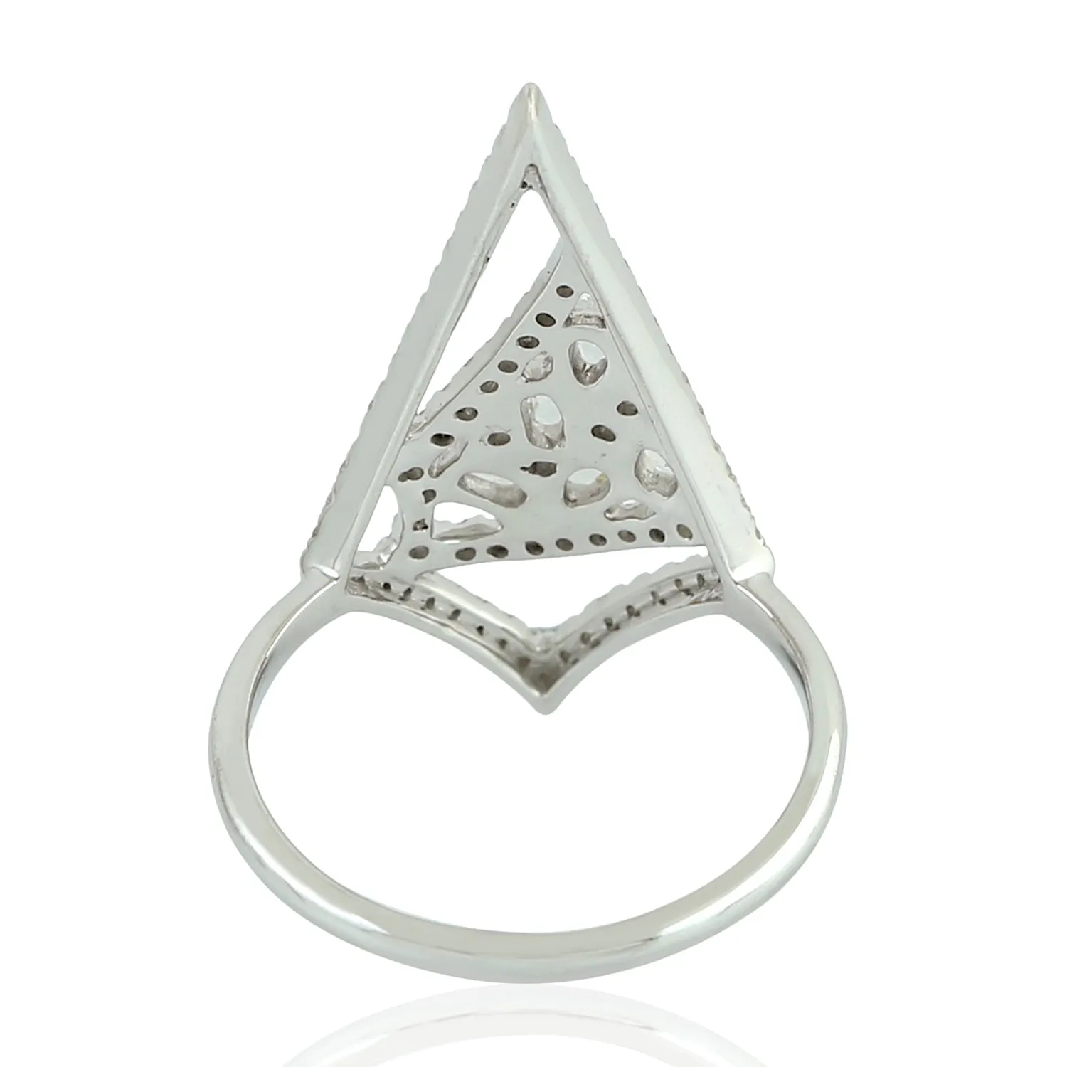 Rose Cut Diamond Geometric Cocktail Ring In 18K White Gold Jewelry Gift