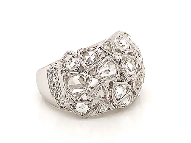 Rose Cut Multi Diamond Dome Ring in 18k White Gold