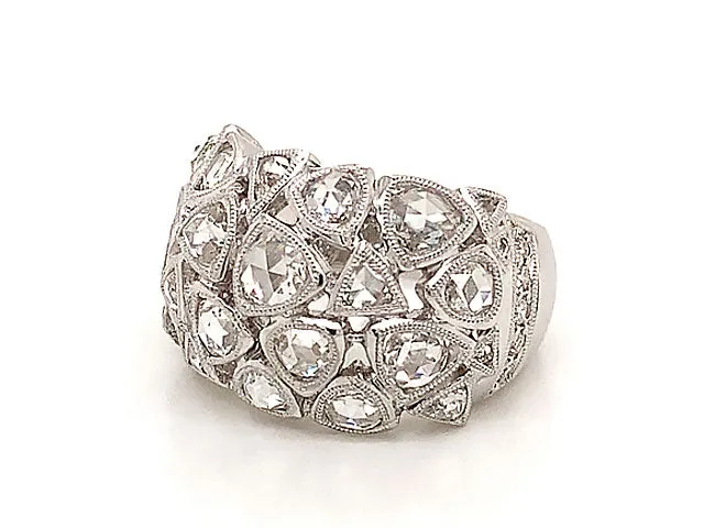 Rose Cut Multi Diamond Dome Ring in 18k White Gold