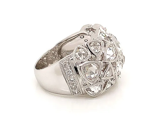 Rose Cut Multi Diamond Dome Ring in 18k White Gold