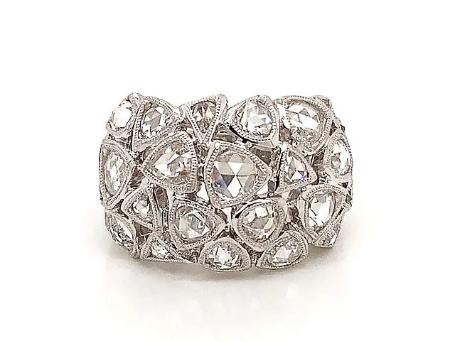 Rose Cut Multi Diamond Dome Ring in 18k White Gold