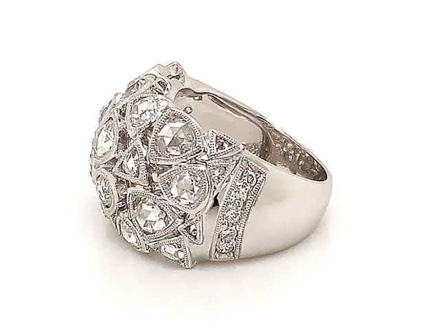 Rose Cut Multi Diamond Dome Ring in 18k White Gold