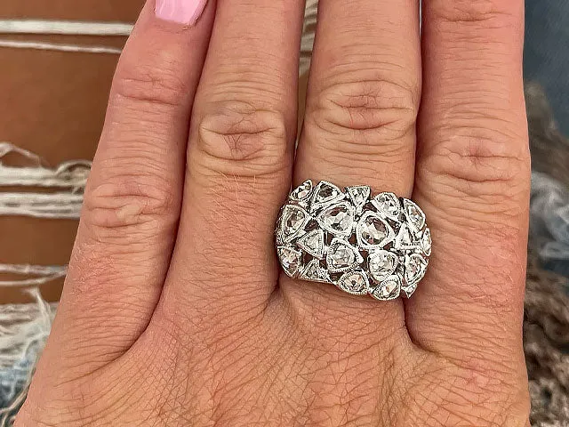 Rose Cut Multi Diamond Dome Ring in 18k White Gold