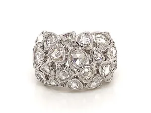 Rose Cut Multi Diamond Dome Ring in 18k White Gold