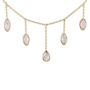 Rose Cut Pear & Marquise Shape Diamond Fringe Necklace in 14K Yellow Gold