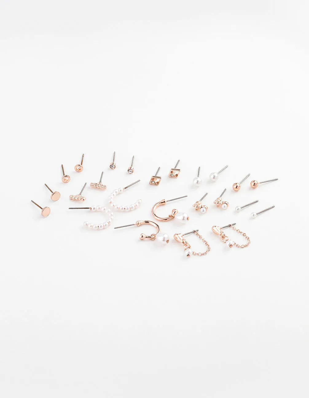 Rose Gold Pearl Mixed Stud & Hoop Earring 12-Pack