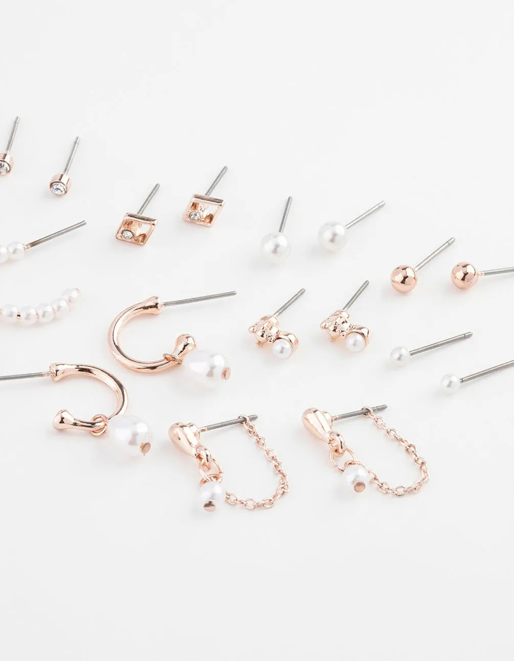 Rose Gold Pearl Mixed Stud & Hoop Earring 12-Pack