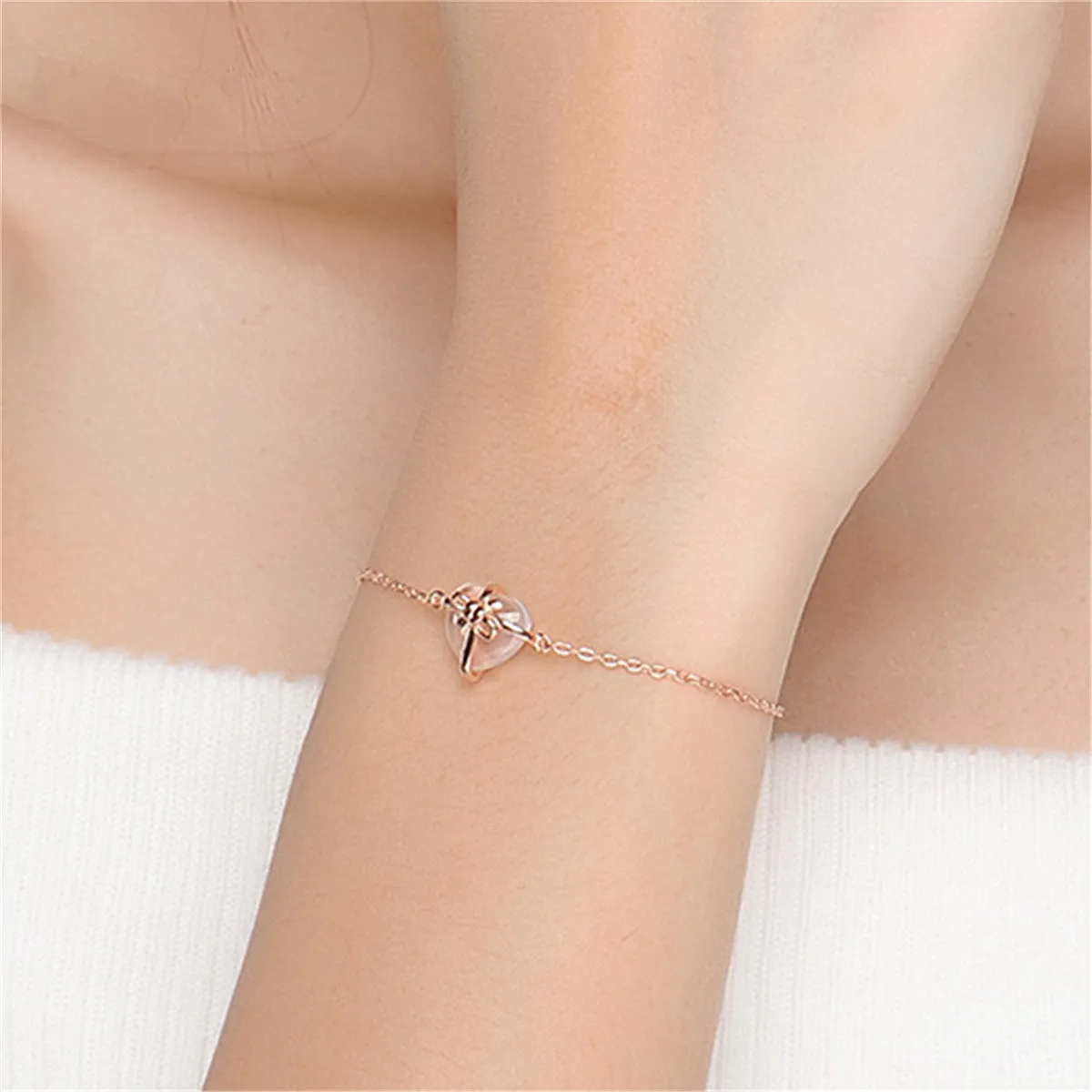 Rose Quartz & 18K Rose Gold-Plated Charm Bracelet