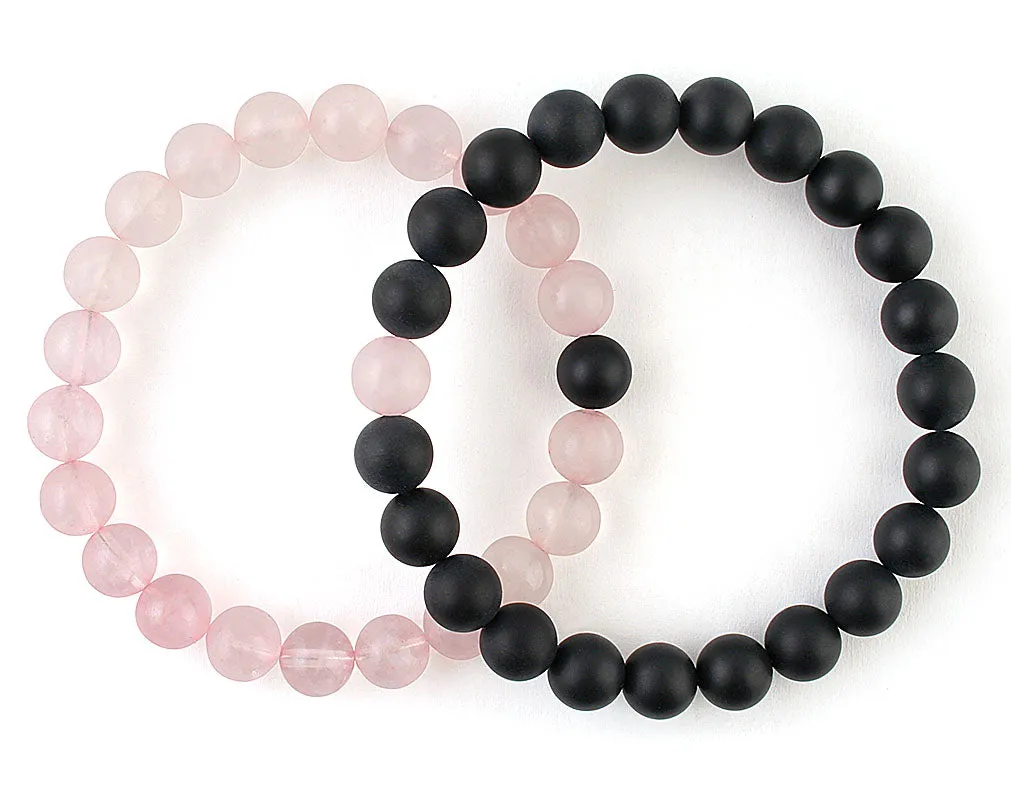 Rose quartz and black matte onyx couple bracelets