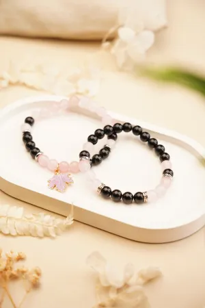 Rose Quartz with Black Tourmaline TruFit Couple Bracelets – Love & Protection