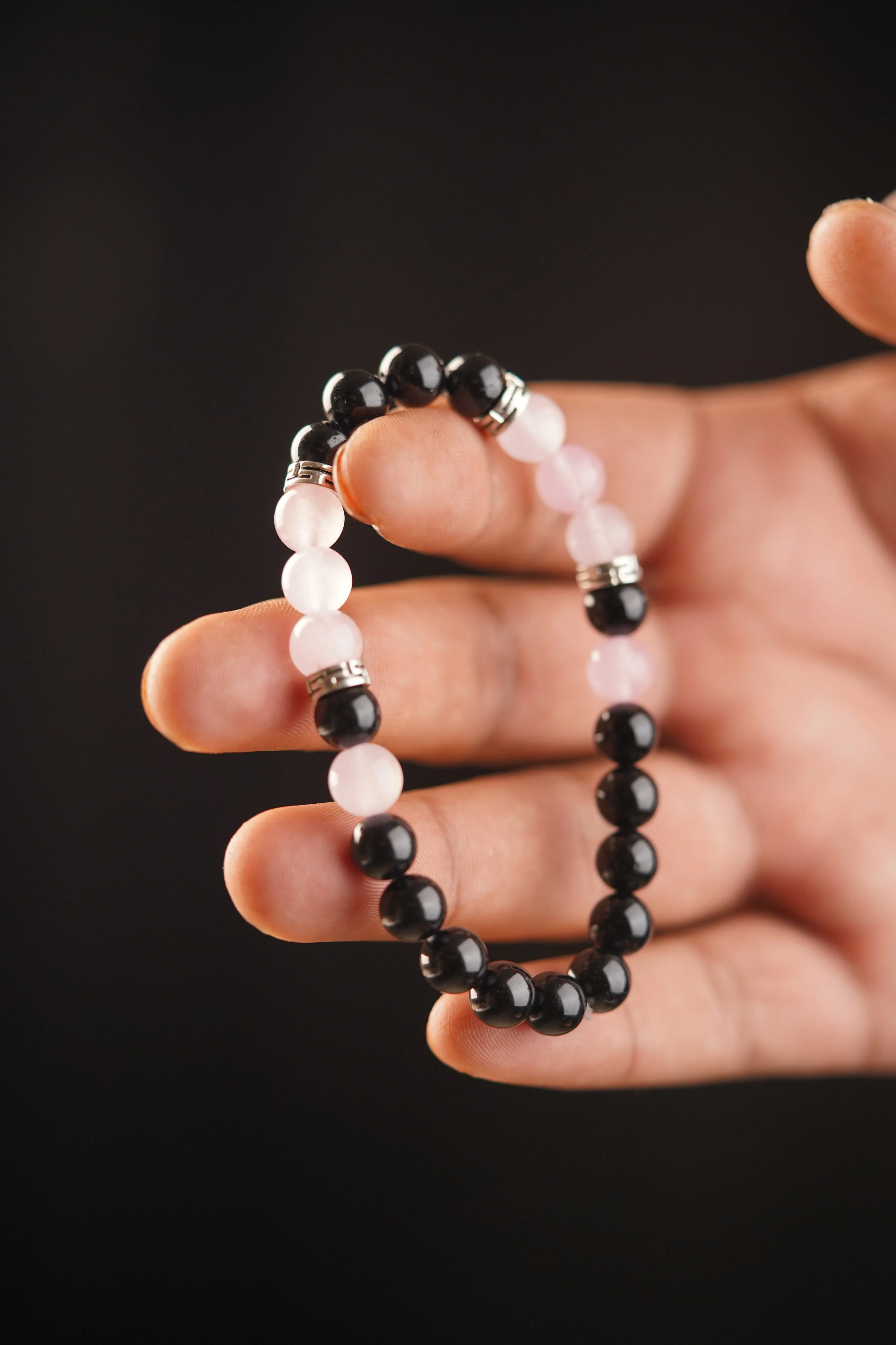 Rose Quartz with Black Tourmaline TruFit Couple Bracelets – Love & Protection