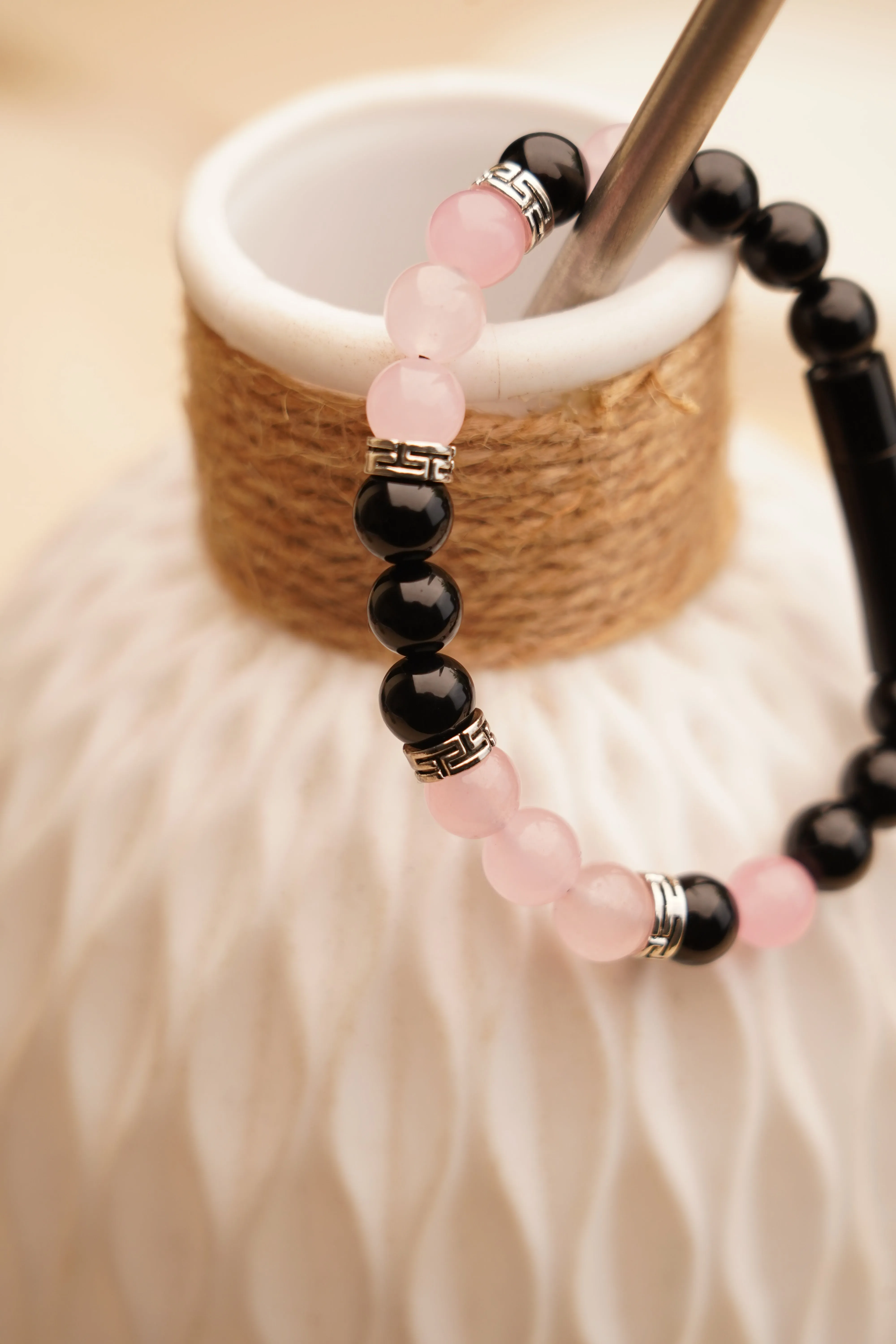 Rose Quartz with Black Tourmaline TruFit Couple Bracelets – Love & Protection