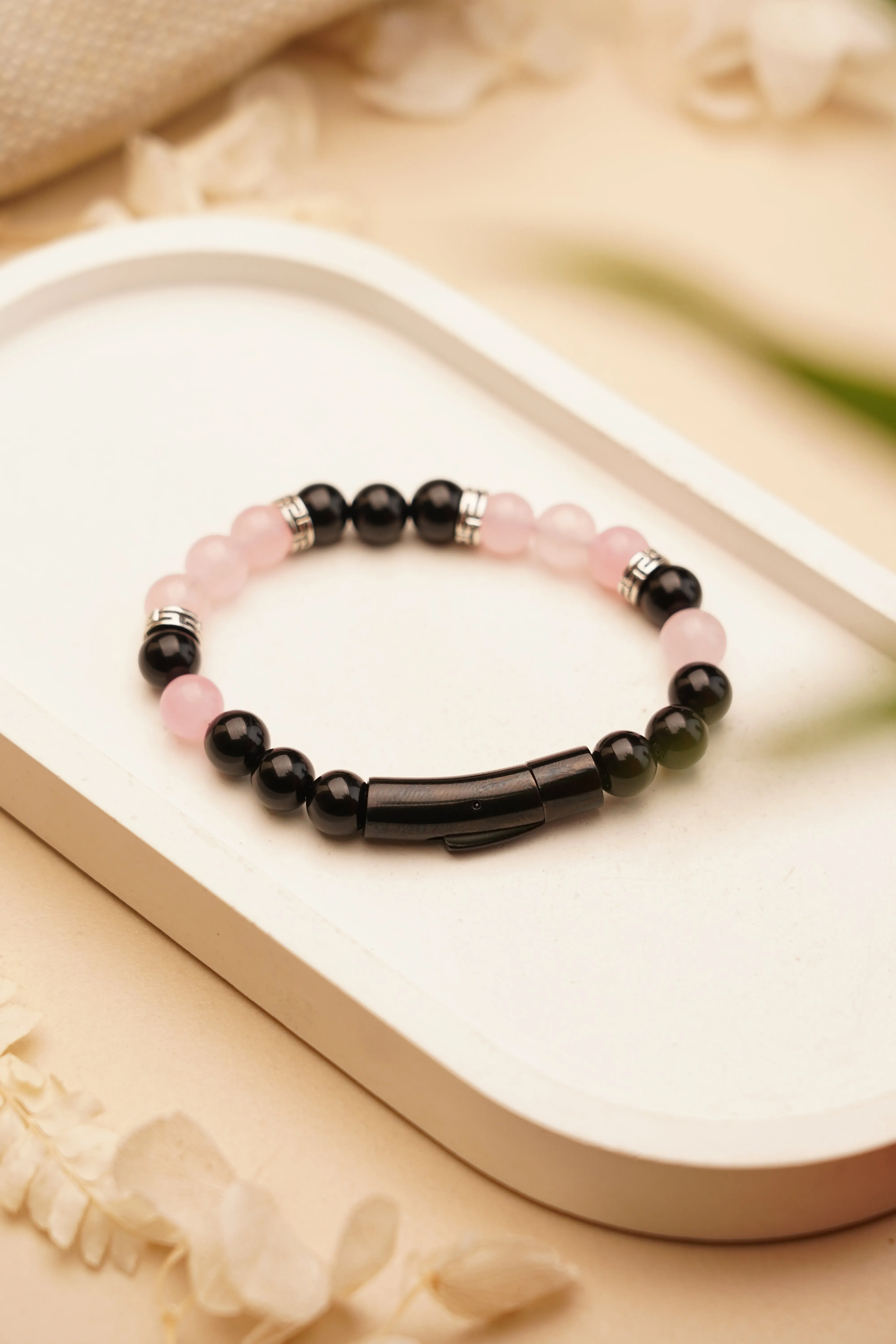Rose Quartz with Black Tourmaline TruFit Couple Bracelets – Love & Protection