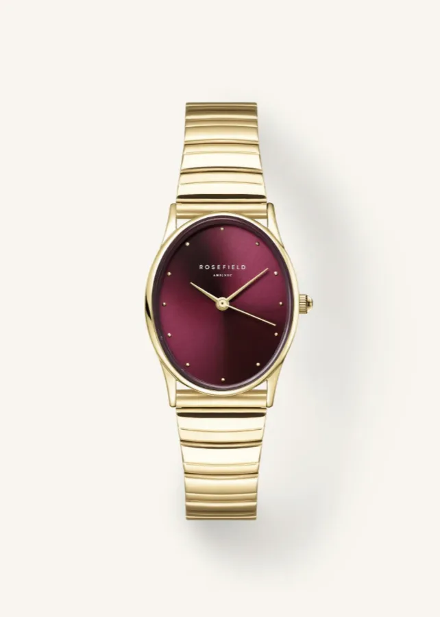 ROSEFIELD Oval Sunray Watch - Gold/Burgundy