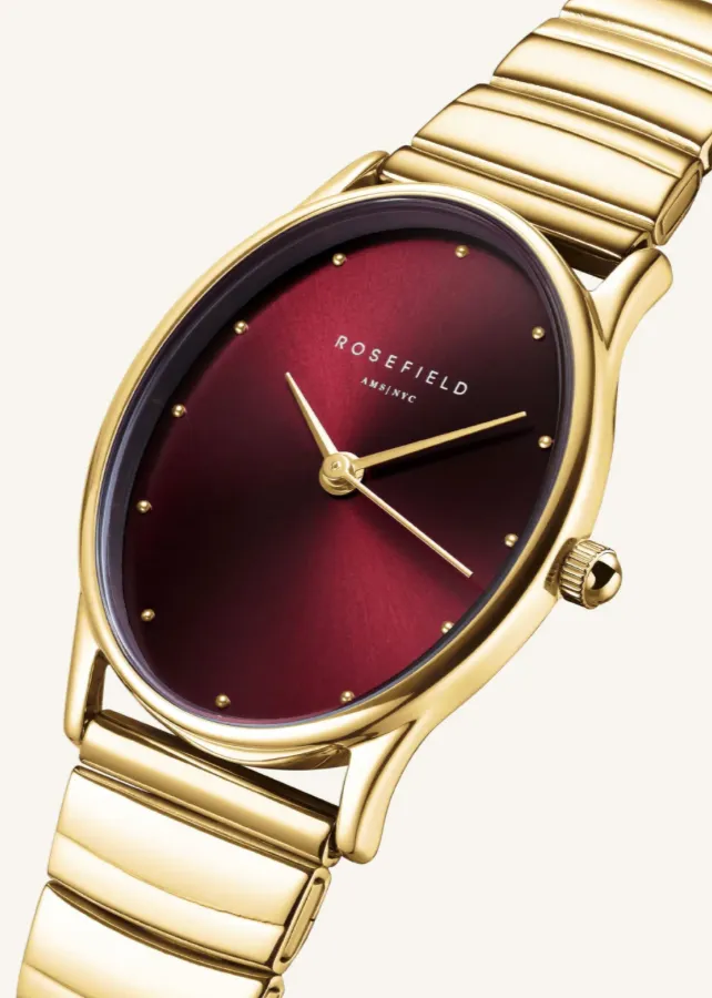 ROSEFIELD Oval Sunray Watch - Gold/Burgundy