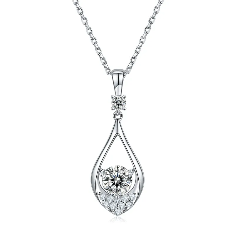 Round Cut 1.0CT Moissanite Teardrop Pendant Necklace