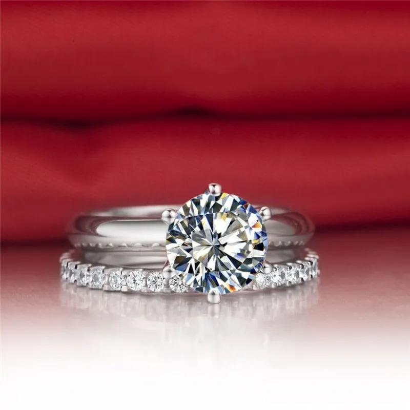 Round Cut Diamond Ring Set bridal Engagement Jewelry for women